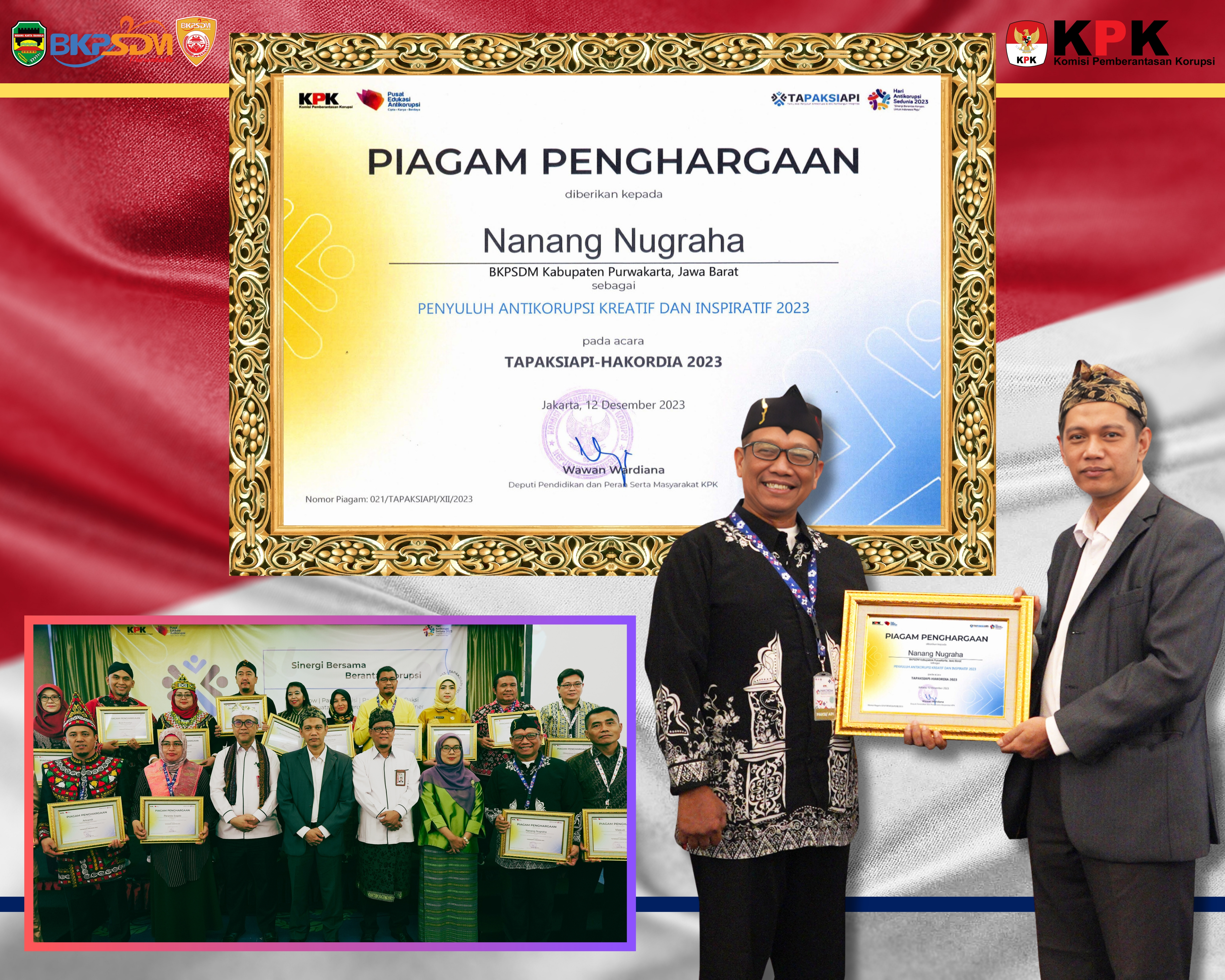 Nanang Nugraha Menerima Penghargaan Penyuluh Antikorupsi Kreatif & Inspiratif 2023 Dari K P K