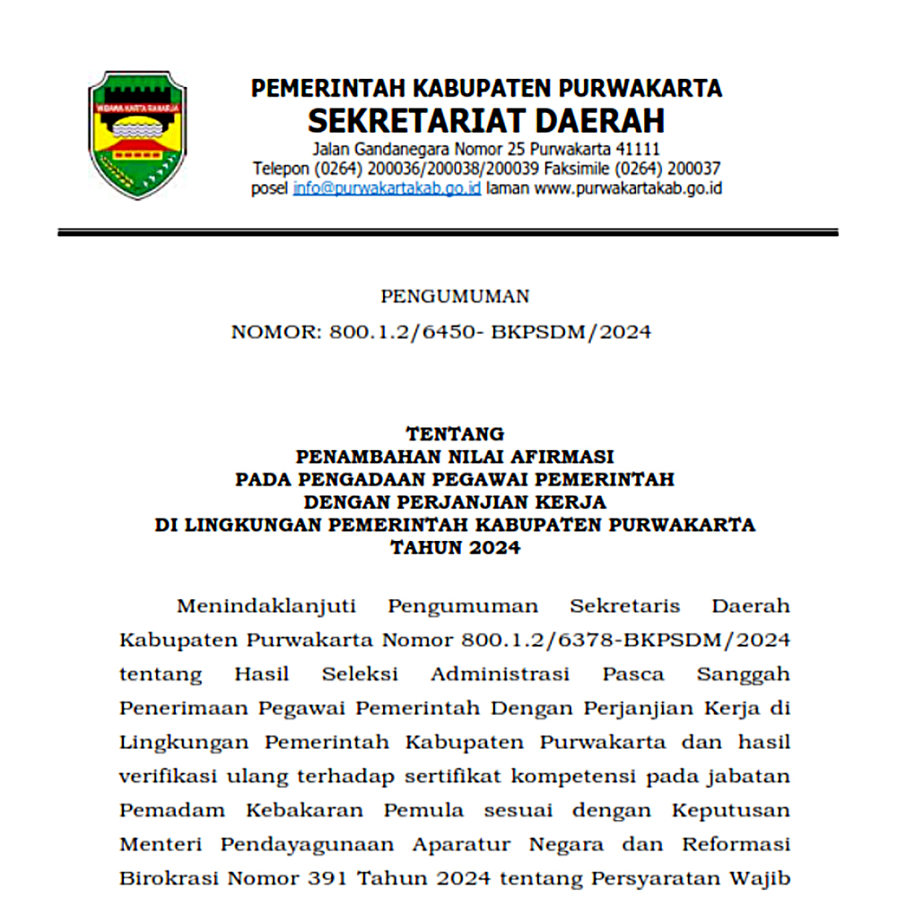 Penambahan Nilai Afirmasi Pada Pengadaan P P P K Kabupaten Purwakarta Tahun 2024